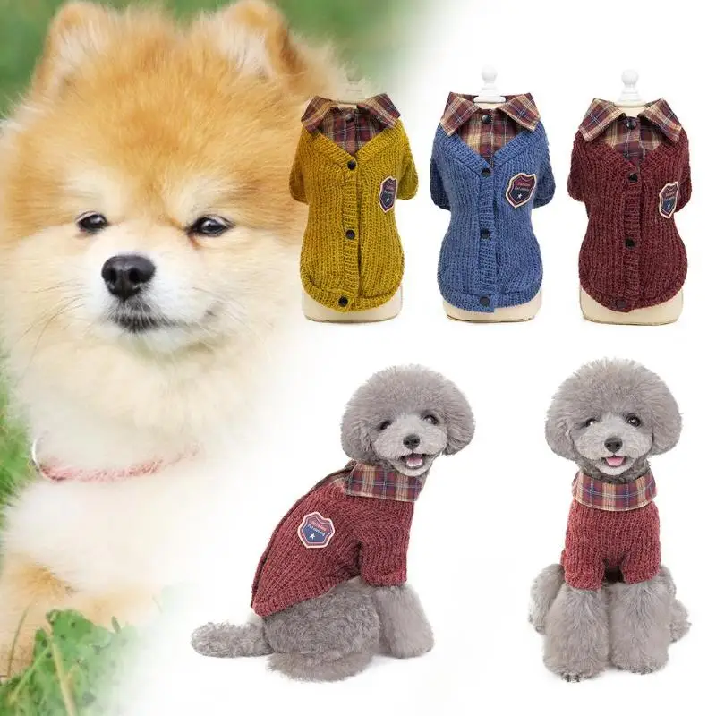 Puppy Kitten Lovely Lapel Sweater Pets Autumn Winter Beautiful Personality Knitted Wool Badge Keep Warm Fashion Costume