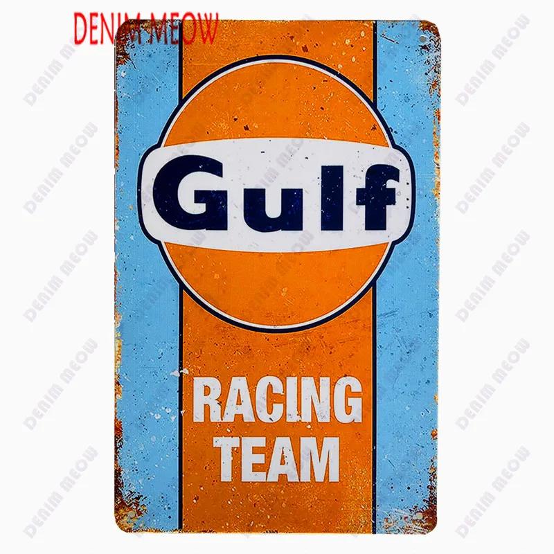 New Gulf Racing Pinup Girl Tin Metal Poster Sign Vintage Style Man Cave Garage 1