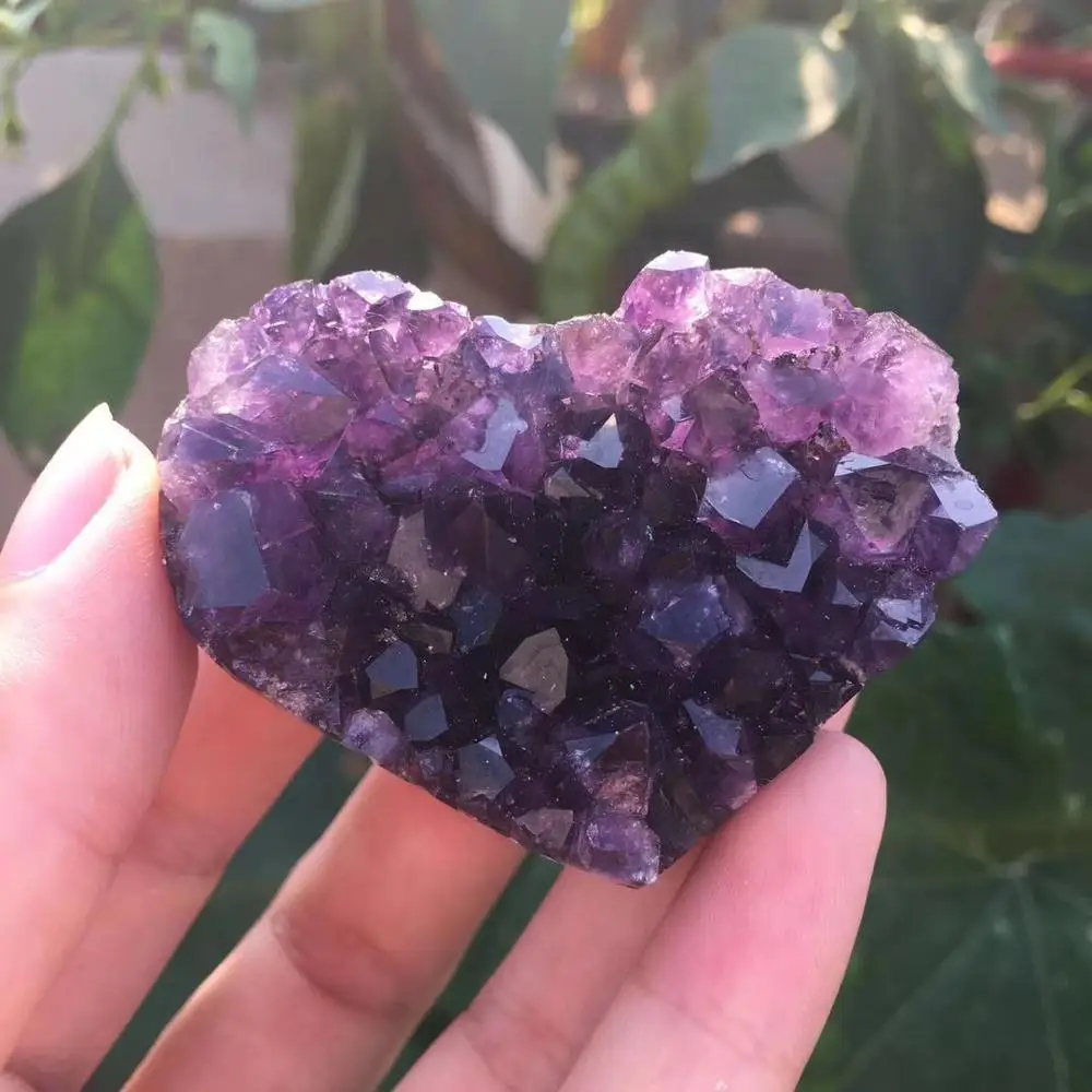 Красивых природных Уругвайский Аметист geode сердце гроздь кристаллов кварца в форме сердца Исцеляющие камни
