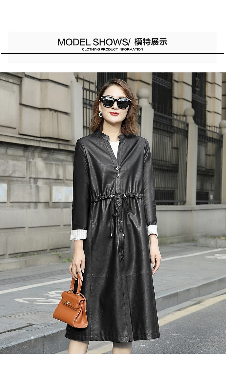 Jaqueta Couro Full Leather Jacket Women Promotion Jaqueta De Couro Sale Autumn New Long Section Of Pu Waist Collar Woman - Цвет: Черный