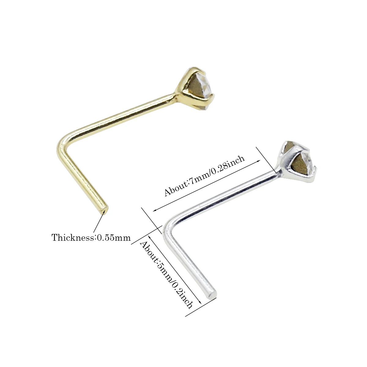 925 Sterling Silver Nose Stud 1.5mm 2.0mm 2.5mm Gemstone Thin Dainty Crystal Pin Nose Screw Ear Bone L Shape Bend Piercing Nariz 3