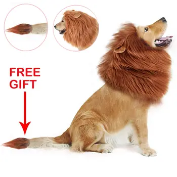 

Funny Dog Lion Mane Dog Costumes Lion Wig with Tail Pets Party Supplies PAK55
