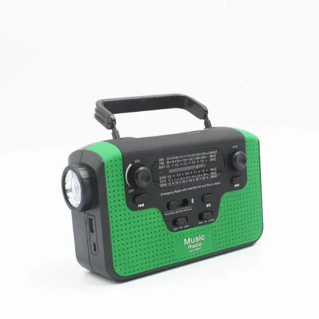 

Solar Multi-functional Hand-cranking Flashlight Radio Charger Card Instert Bluetooth Loudspeaker Box Player Put Dry Battery