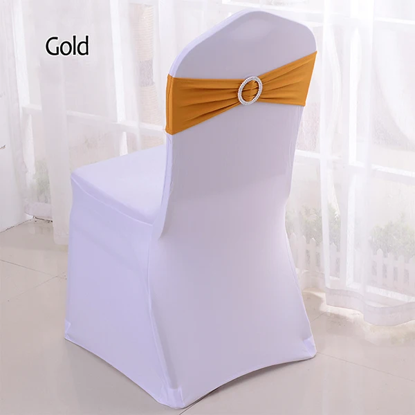 Lote de 50 unids/lote de bandas de Lycra elásticas con lazo para sillas, bandas de Lycra para sillas de boda, funda con nudo para silla de banquete Universal