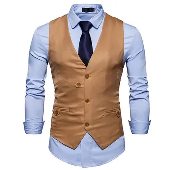 

2019 Fashion New Men's Casual Business Suit Waistcoat / Men's Solid Color Buckle Vest