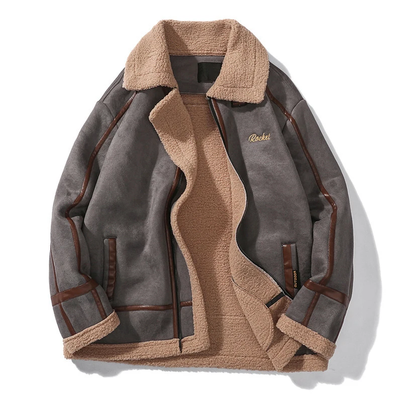 Мужская повседневная куртка из овечьей шерсти теплая свободная парка с флисовой