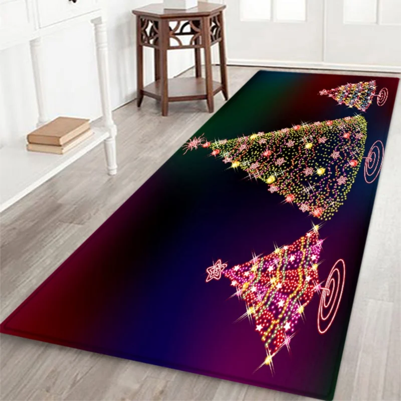 

60x180cm Christmas Rectangle Carpet Area Rug Soft Flannel Floor Mat Carpet with Non-Slip Back Holiday Durable Home Decorations