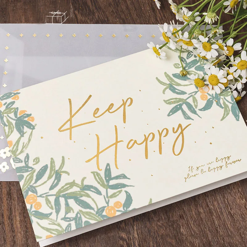 

4 Designs Gold Stamp Greeting Cards Like Flowers Wild Series Creative Ins Fresh Stamping Birthday New Year Message Blessing Card