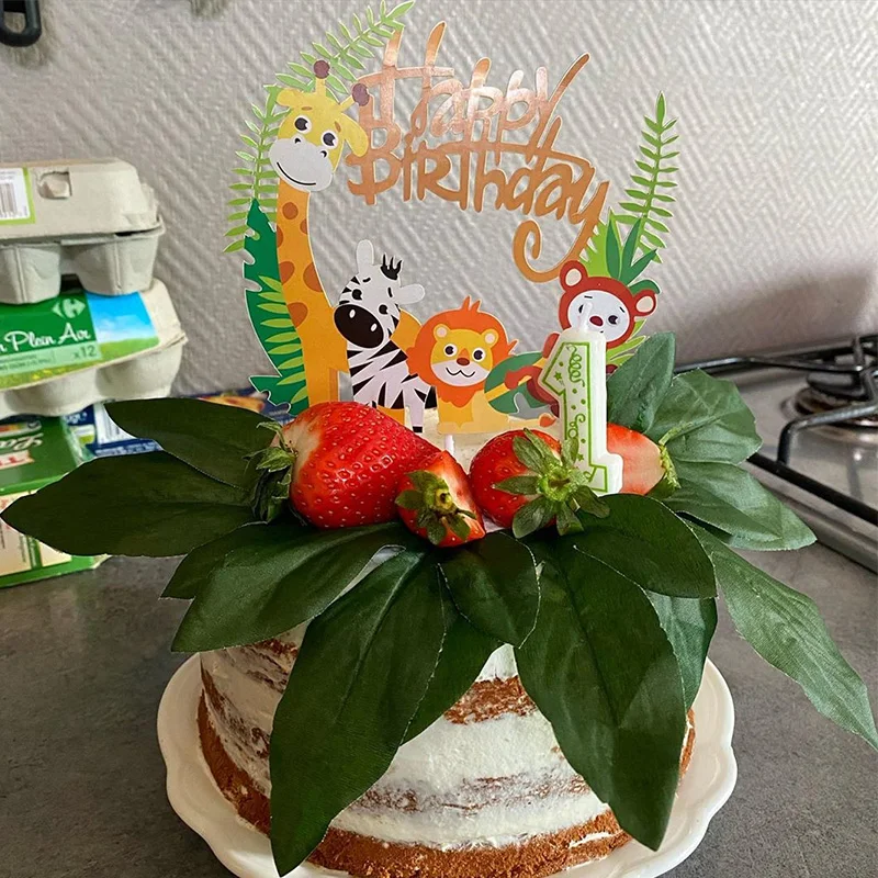 Cupcake Toppers Jungle Birthday-Supplies Party-1st Kids Animal 1pc
