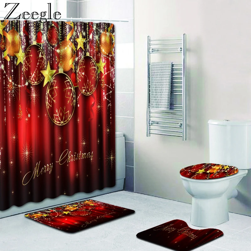 Zeegle Bath Mat and Shower Curtain Set Anti Slip Bathroom Carpets Waterproof Bathroom Curtain Absorbent Soft Toilet Pedestal Rug