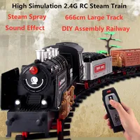 High Simulation Smoking Steam Spray 2.4G RC Steam Train Model With Sound Light Driving 666CM Track DIY Assembly Chimney Railway 1