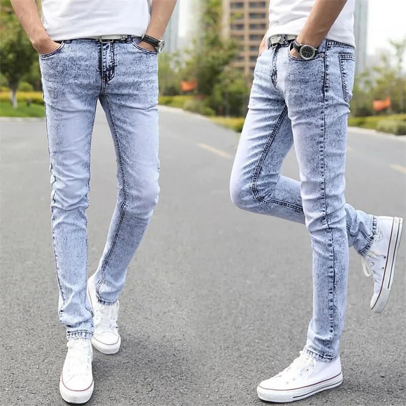 Mens Vintage Slim Fitted Men S Light Blue Jeans New Fashion Elasticity Skinny Jeans Cool Hip Hop Denim Casual Joggers Pants Jeans Aliexpress