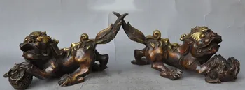 

wedding decoration Old China Fengshui Bronze Phylactery Guardian Foo Dog Lion Beast Statue Pair