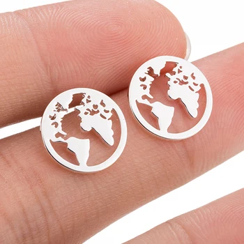 

Fashion Simple Earrings World Map Earrings for Women Travel Gift Vintage Earth Round Stud Earrings Ear Jewelry Female Girls Gift