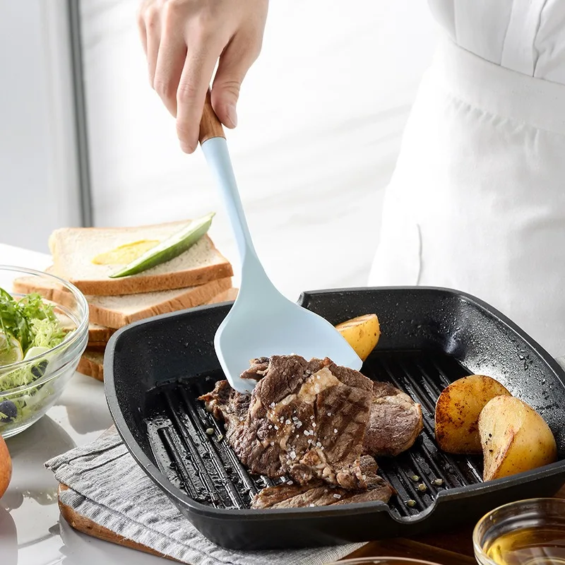 Blue Good Quality Silicone Utensils Kitchenware Non-Stick Cooking Kitchen Cookware Spatula Ladle Egg Beaters Shovel Soup Spoon