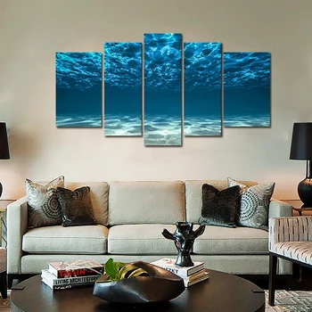 

Blue Ocean Bottom View Beneath Surface Poster Modern 5 Panel Landscape Canvas Painting Wall Art Print For Living Room No Frame