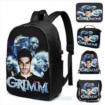 

Funny Graphic print Nick, the Grimm USB Charge Backpack men School bags Women bag Travel laptop bag