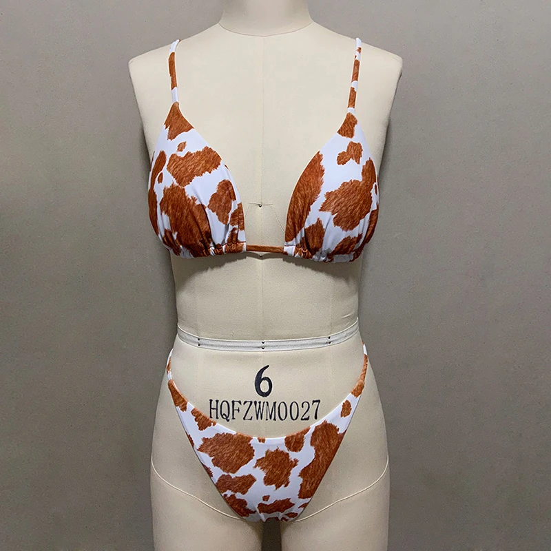 Sexy Push-Up Cow Print Bikini – Strappy Padded Bra and Low-Waist Bandage Swimsuit for Women Beachwear Beachwear Swimwear