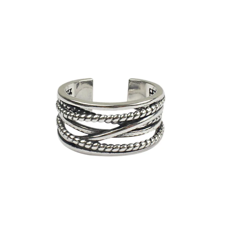 

S925 sterling silver ring multi-layer winding twist vintage open ring