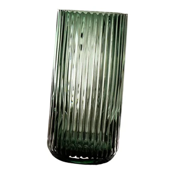 

1PC Pillar Type Glass Vase Vertical Stripes Flower Vase Decorative Flower Arrangement Bottle Simple Parlor Flower Ware for Offic