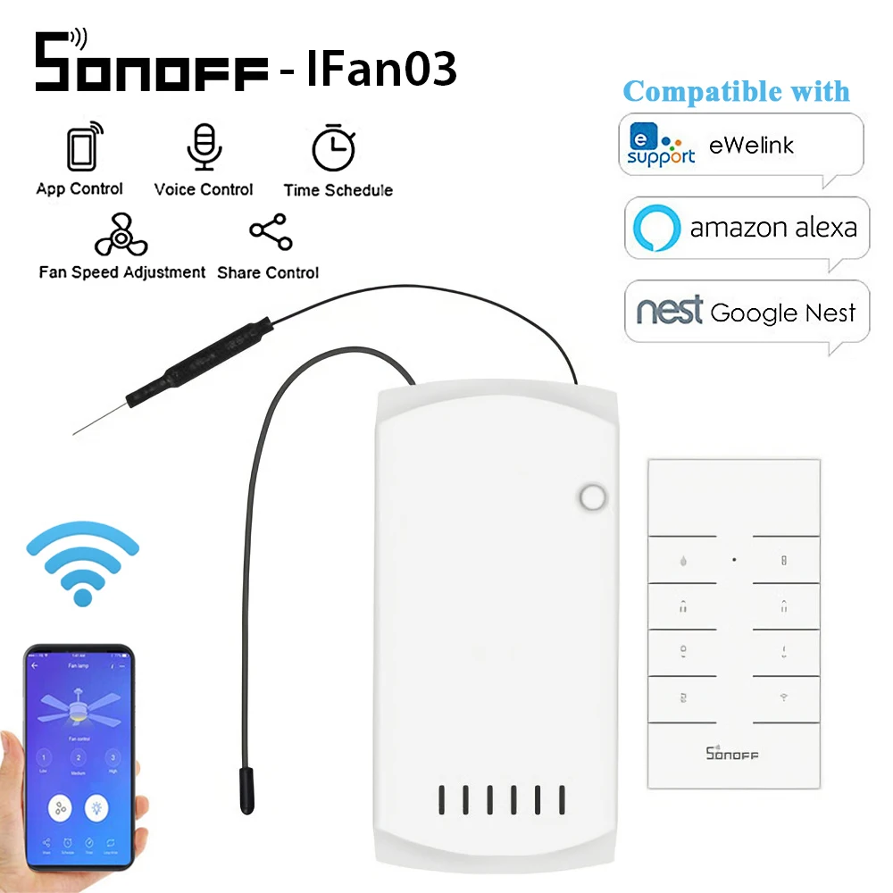 SONOFF iFan03 Wifi умный вентилятор переключатель потолочный вентилятор светильник управление Лер 433 RF приложение голосовой пульт дистанционного управления регулировка скорости Умный домашний модуль