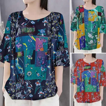 

2020 ZANZEA Fashion Printed Tops Women's Floral Blouse Summer Work Blusas Female O Neck Half Sleeve Casual Tops Plus Size Tunic