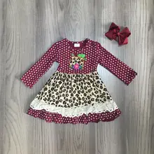 Одежда для маленьких девочек на Хэллоуин костюм цвета красного вина для девочек с принтом тыквы леопарда белое кружевное платье с бантом