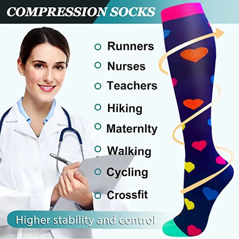 New Compression Socks For Varicose Veins Women's Funny Animal Cute Prints Socks Unisex Outdoor Running Cycling For Nurses