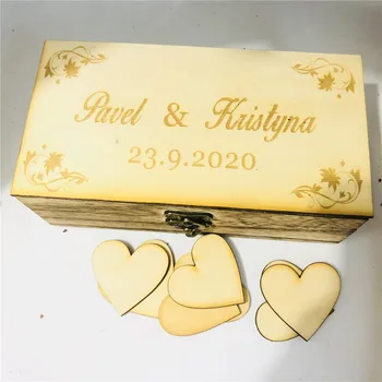 

Personalized Wooden Box Heart Sign Guest Book Custom Name Date Wood Wedding Guestbook Country Wedding Decoration