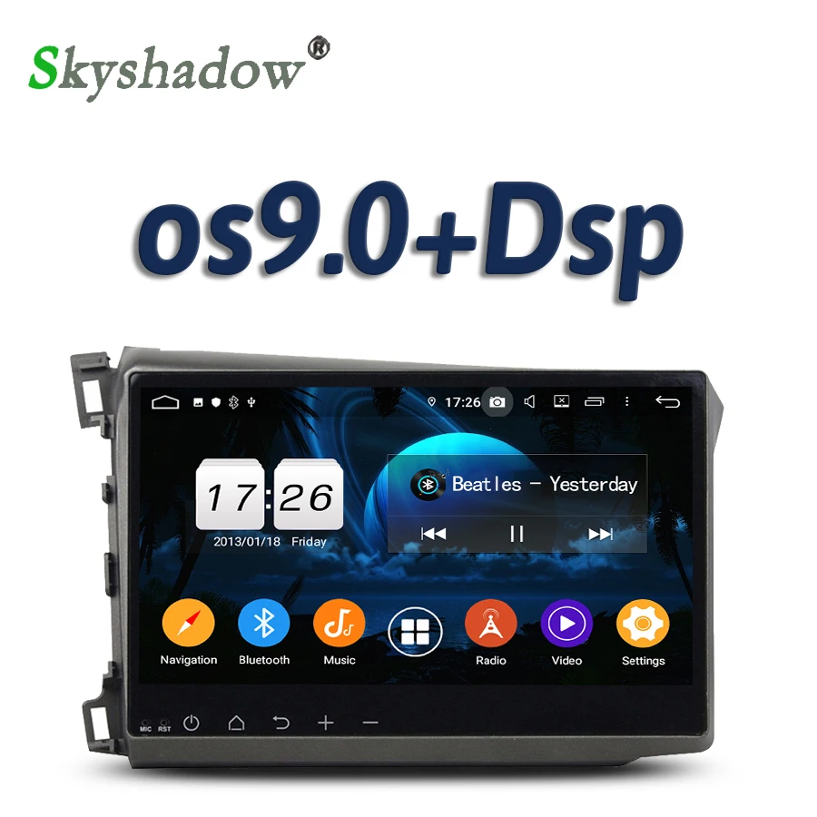 DSP 10," ips Android 9,0 2 ГБ+ 16 Гб 4 ядра автомобильный dvd-плеер gps карта RDS радио wifi Bluetooth 4,2 для Honda CIVIC 2012 2013