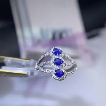 

shilovem 925 silver sterling real natural sapphire Rings fine Jewelry wedding bands new gift open rings plant 3*4mm dj0304724agl