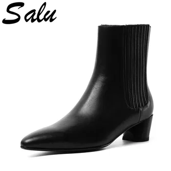 

Salu 2020 New Autumn Winter Boots Women Ankle Boots Genuine Leather Short Riding Boots Punk Party Casual Shoes Woman
