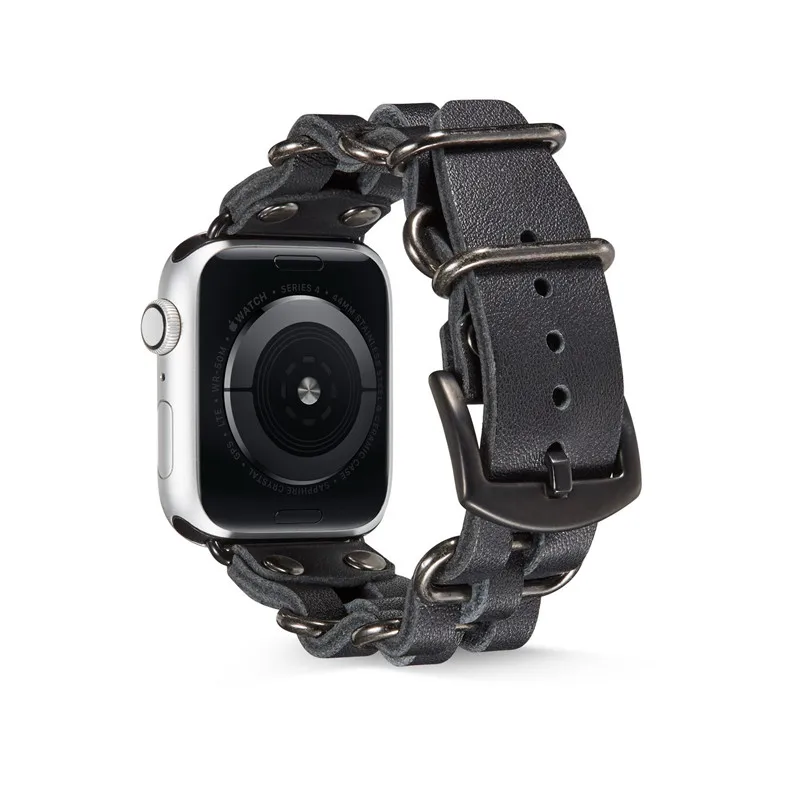 Кожаный сменный ремешок для часов 40 44 мм для Apple Watch 5 4 3 2 в стиле рок, панк, аксессуары для браслетов iWatch 38 42 мм, ремешок из натуральной кожи