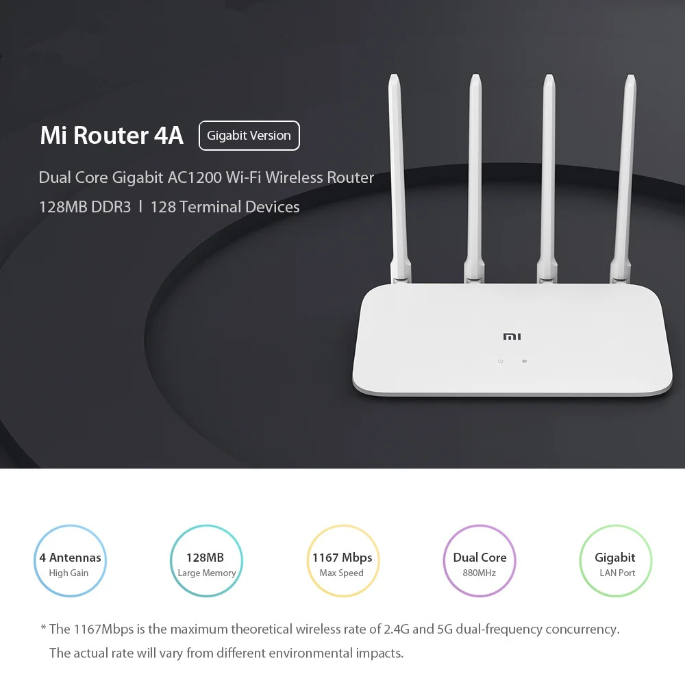 Xiaomi Mi маршрутизатор 4А гигабитная версия 100M 2,4 GHz 5GHz WiFi 16M rom 128MB DDR3 с высоким коэффициентом усиления 4 антенны приложение управление Сетевой удлинитель