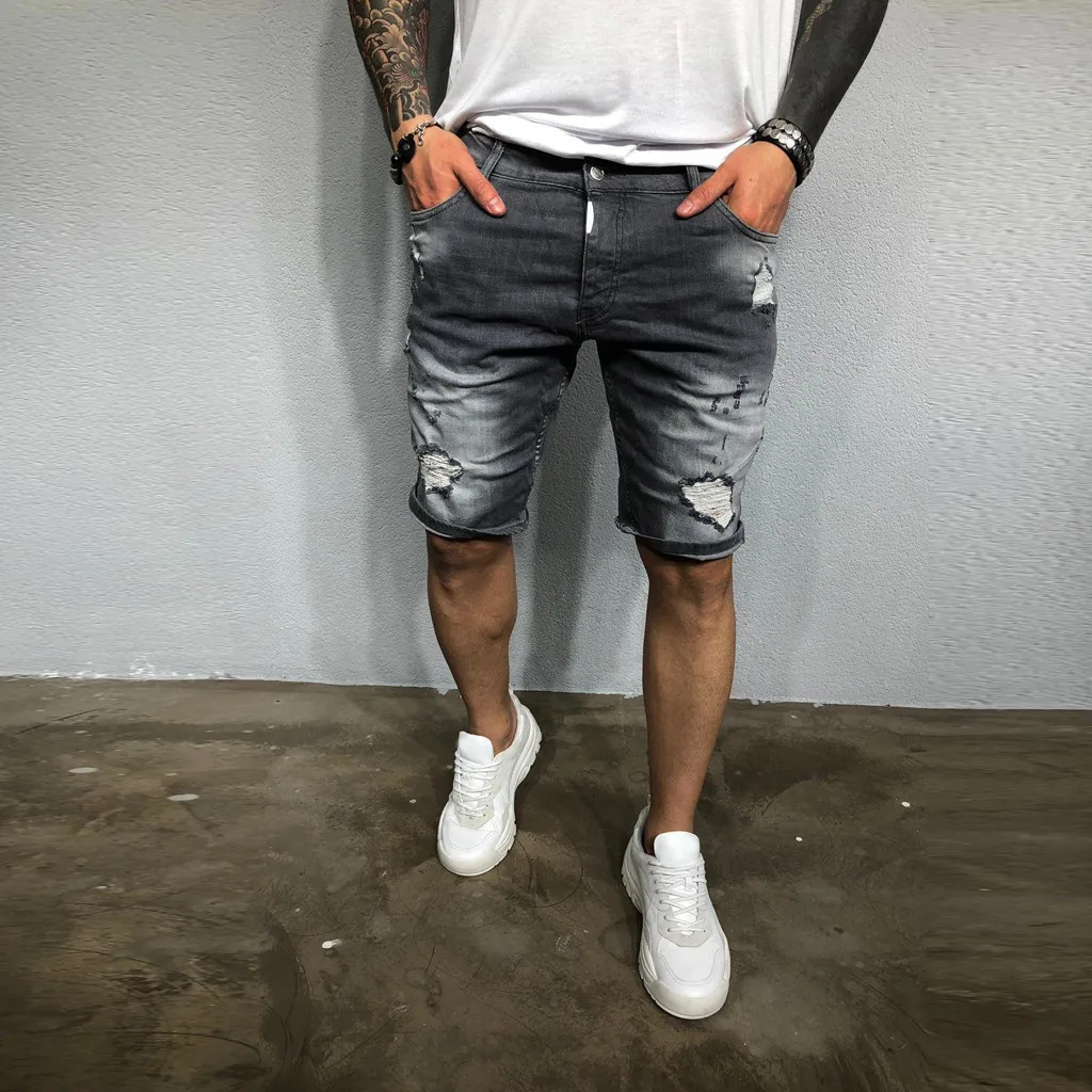 

JAYCOSIN 2019 New Men's Denim Shorts Hole Pants Personality Denim Pants Fashion Cotton Multi-Pocket Male Destroyed Jeans 802W