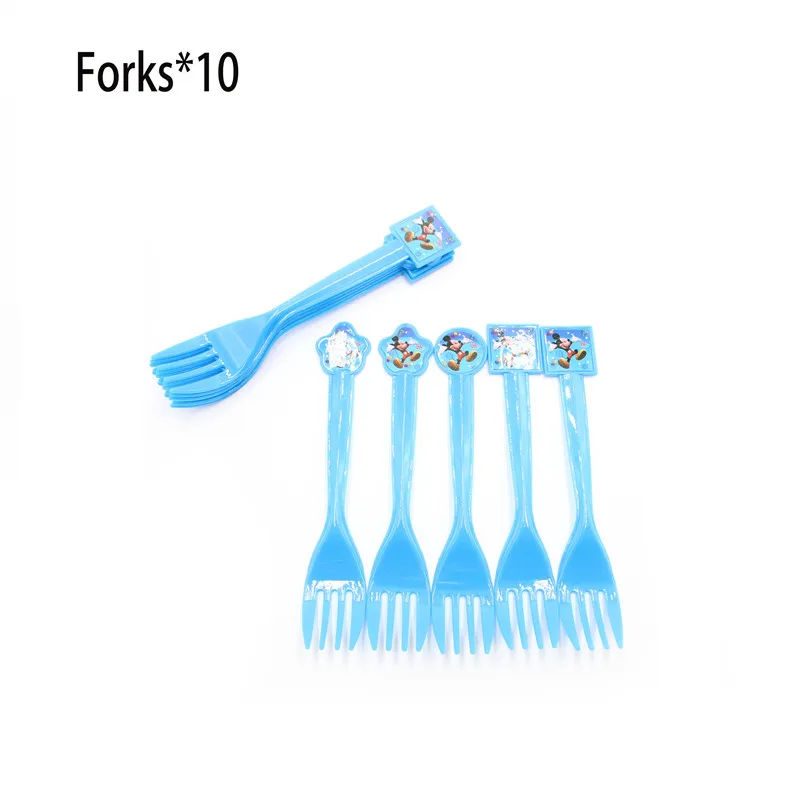 Forks-10pcs Вечеринка на день рождения для детей, для мальчиков, тема Микки Маус, вечерние одноразовые тарелки, салфетки для торта, набор шаров из фольги, декор ко дню рождения - Цвет: Forks-10pcs