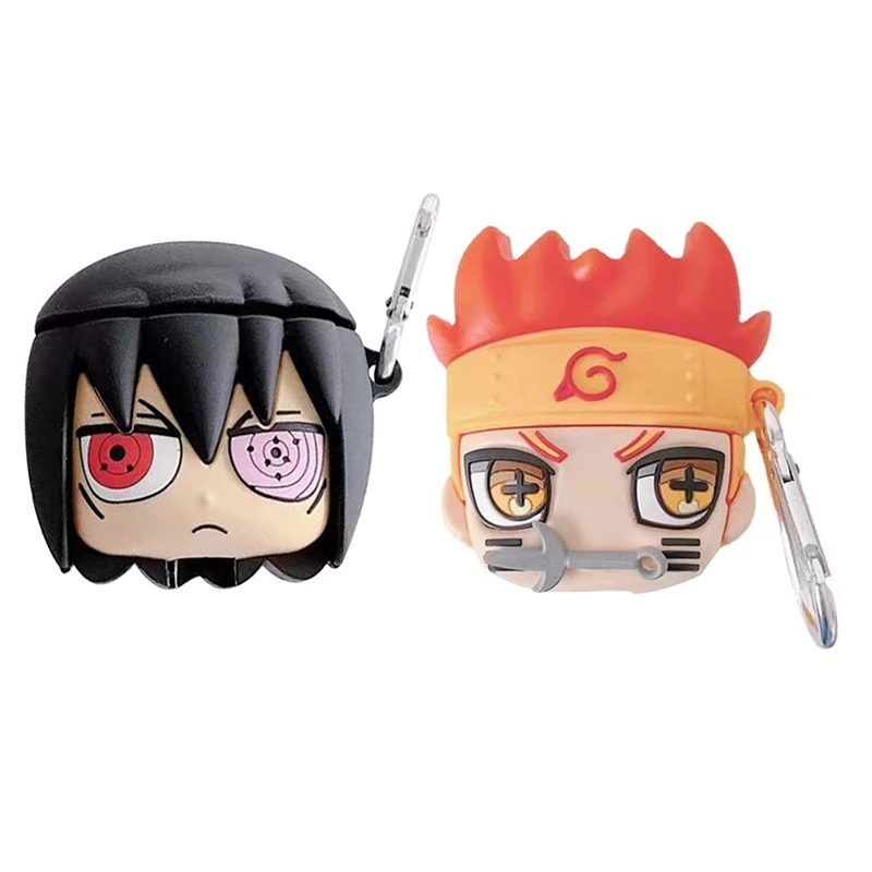 

3D Cartoon Silicone Earphone Case Anime Naruto Uzumaki Uchiha Sasuke Protective Case Cover with Carabiner for AirPods 1 2