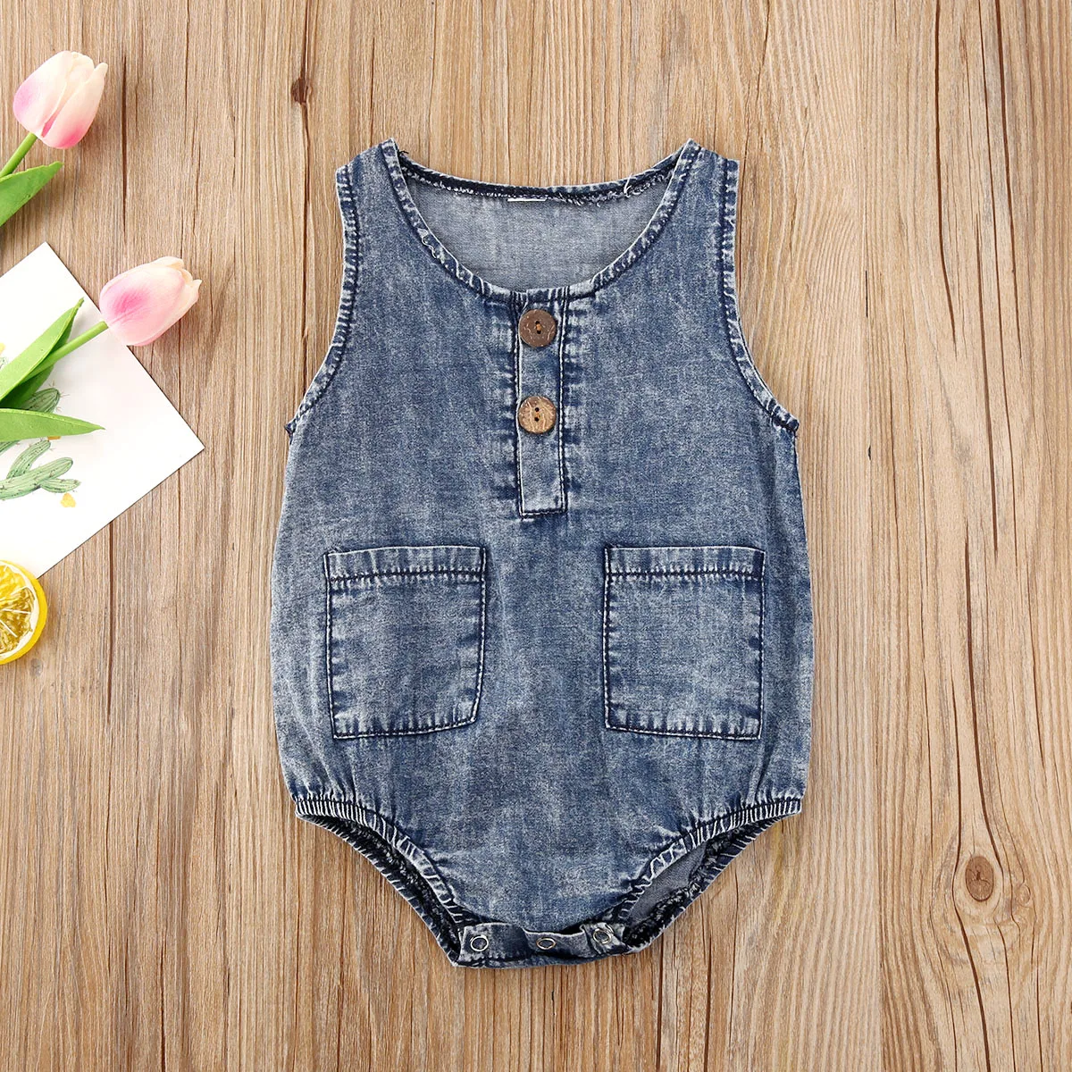 Citgeett Summer Denim Rompers Toddler Newborn Baby Boys Girls Sleeveless Button Pocket Rompers Jumpsuits One-piece Casual Outfit 2
