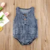 Citgeett Summer Denim Rompers Toddler Newborn Baby Boys Girls Sleeveless Button Pocket Rompers Jumpsuits One-piece Casual Outfit 2