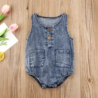 Citgeett Summer Denim Rompers Toddler Newborn Baby Boys Girls Sleeveless Button Pocket Rompers Jumpsuits One-piece Casual Outfit 2