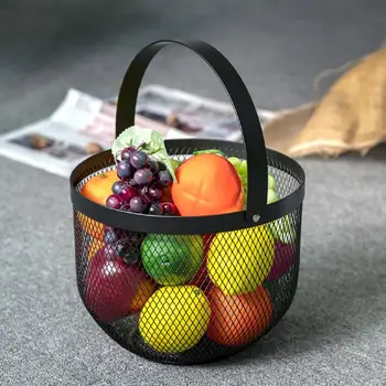 

Black Handle Metal Craft Mesh Storage Baskets Household Protable Multi-function Groceries Practical Storage Basket Organizer