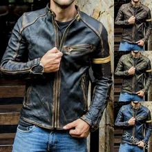 European and American men's 2020 Vintage patent leather zipper jacket motorcycle jacket men's wear