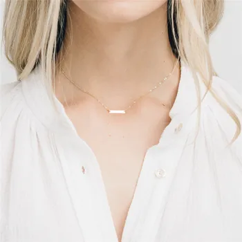 

Visunion Geometric Long Bar Necklace Stainless Steel Simple Design Choker Necklace Rose Gold Silver Color Necklace Jewelry New