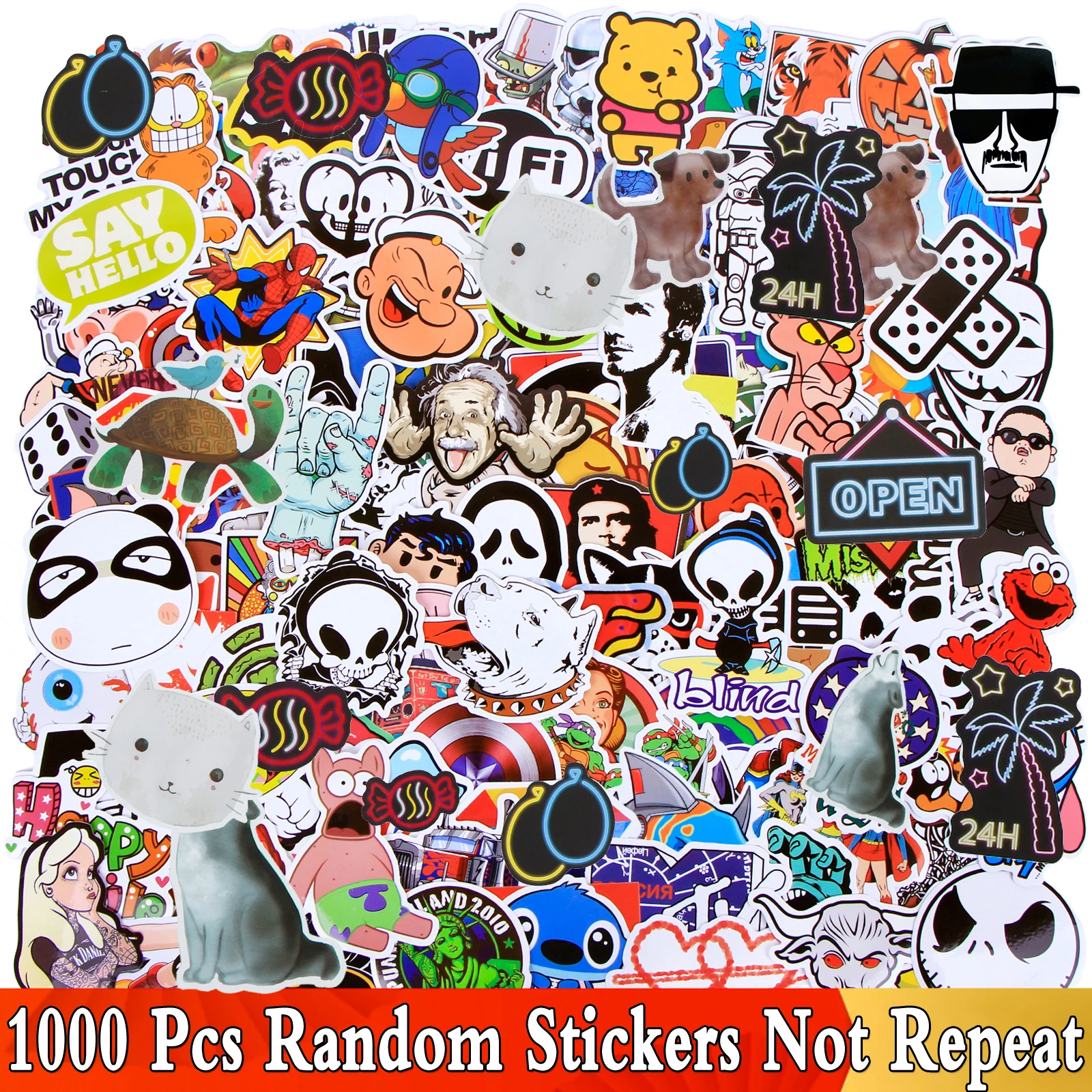 

Random 1000 PCS Mix Style Waterproof JDM Stickers for Car Laptop Skateboard Motorcycle Furniture Decal DIY Cartoon Toy Sticker