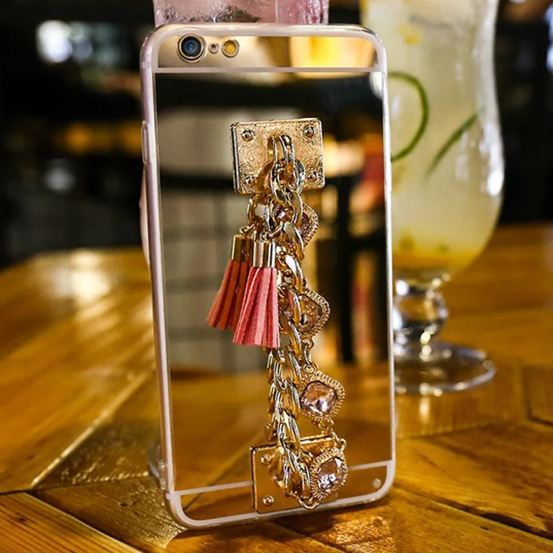 OnePlant Bling Bracelet Кристалл кисточкой женский чехол для iPhone XR XS MAX 8 7 6 6S Plus 5S SE чехол для телефона s для iPhone X зеркальная крышка