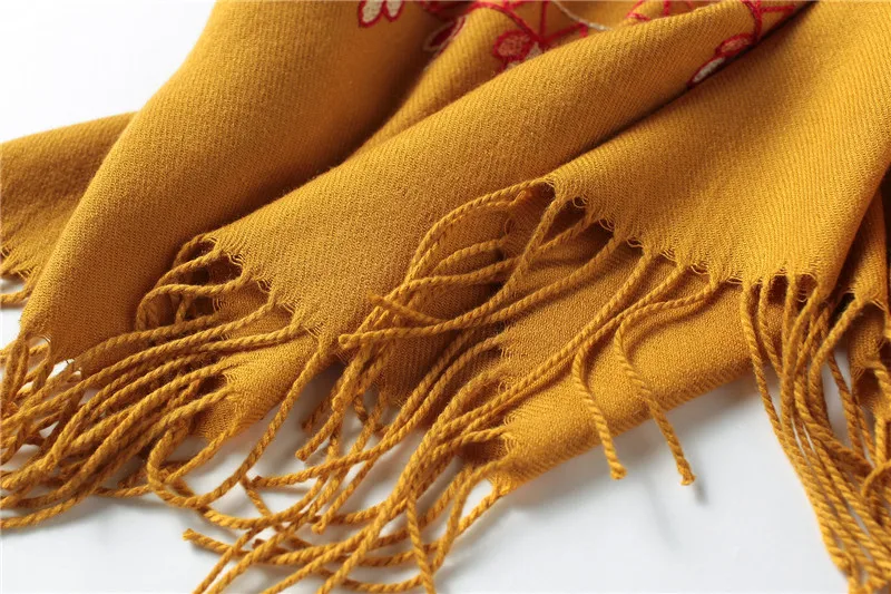 Вышивка толстые теплые кашемировые шарфы зимний шарф для женщин винтажные шали и обертывания пашмины Дамская бандана хиджабы