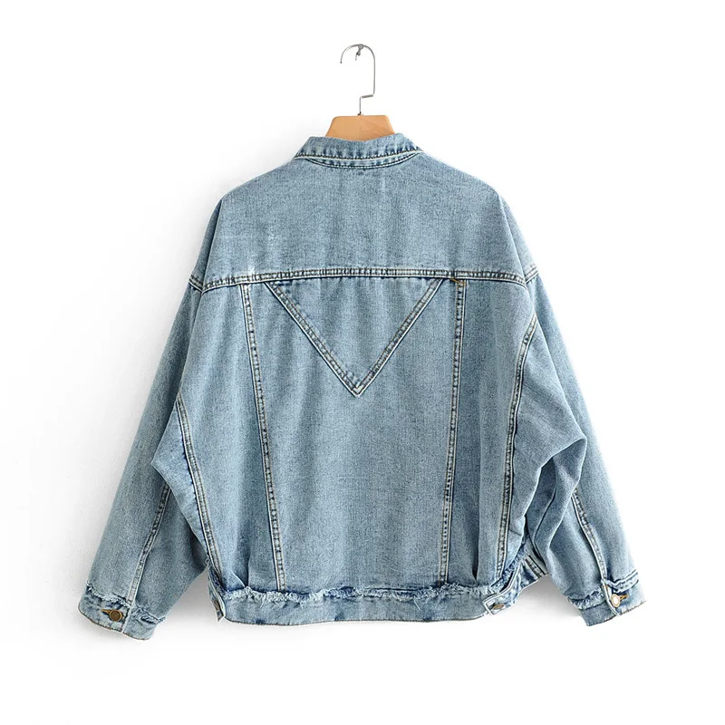 

E4ty-330 2019 Spring New Style Casual Wind WOMEN'S Dress Fold-down Collar Solid Color Loose Cowboy Jacket