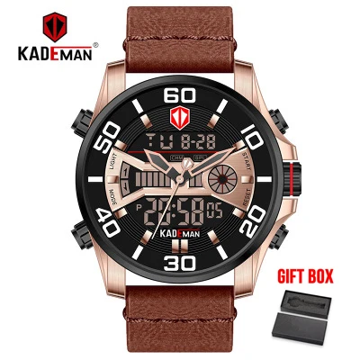 leather 6 KADEMAN, мужские часы, военные спортивные кварцевые часы, водонепроницаемые, двойной дисплей, цифровые, натуральная кожа, наручные часы, Relogio Masculino - Цвет: leather 6