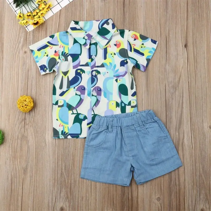 

US 2PCS Toddler Kids Baby Boy Clothes Parrot Print T-shirt Shorts Pants Outfit Clothes Set 1-5 y