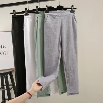 

2020 summer new harlan nine minutes of pants female han edition feet pants wholesale loose thin ice silk leisure trousers Y9802